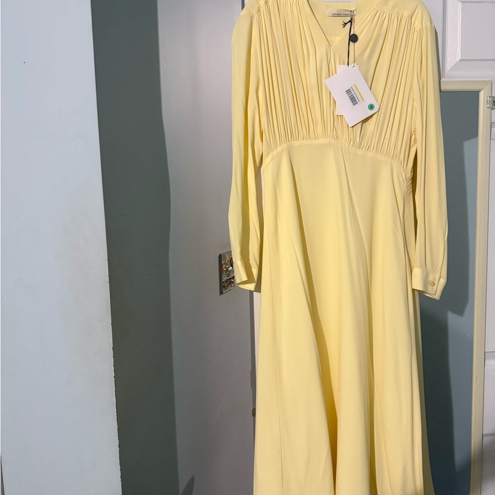 Yellow Pleated Sundress with Bishop Sleeves